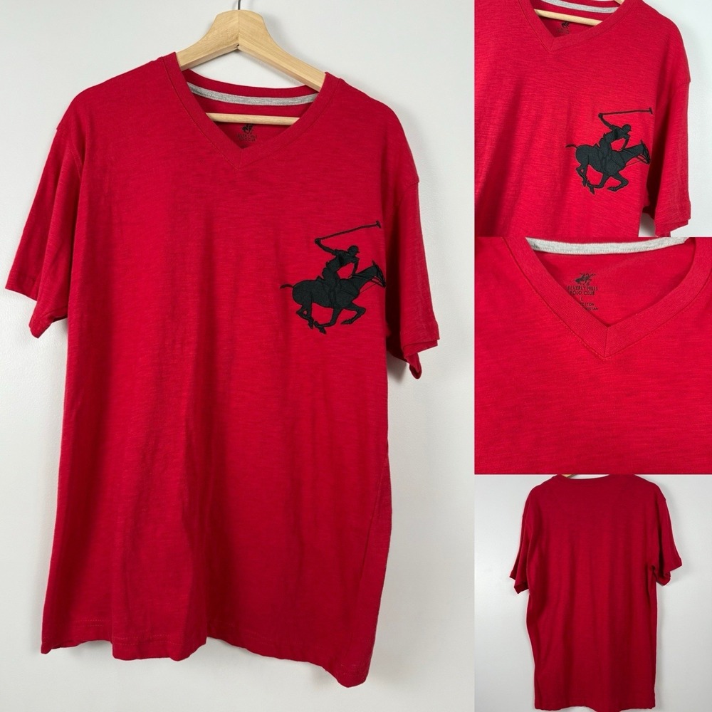 Beverly Hills Polo Club Assn Red Mens‎ T Shirt Size Lg Big Pony Short Sleeve
